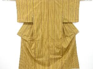 縞に花模様織り出し手織り節紬着物